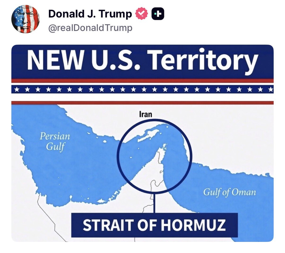 Em meio a impasse com o Irã, Trump posta imagem de Ormuz como ‘novo território dos EUA’